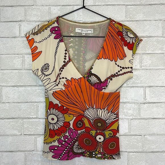 Trina Turk Silk Floral Printed Blouse P XS - Picture 1 of 8